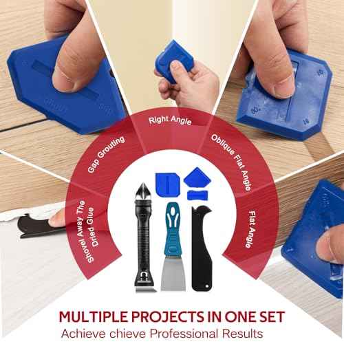 Silicone Caulking Tool Kit, Caulk Remover Tool, Putty Knife Scraper, 3 Glass Glue Corner Scrapers, Grout Removal Tool with Stainless Steel Head for Kitchen Bathroom and Window