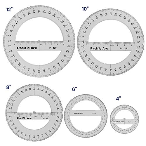 Pacific Arc 4-Inch 360° Protractor - Clear Plastic, Easy Read Graduations, Pocket Size