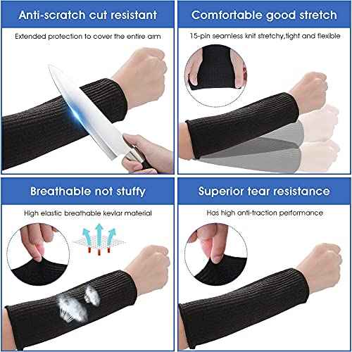 Aster 2Pairs Arm Protection Sleeves Cut Resistant Sleeves Level 5 Protective Arm Sleeves Heat Resistant Sleeves Protectors for Thin Skin Bruising Men Women