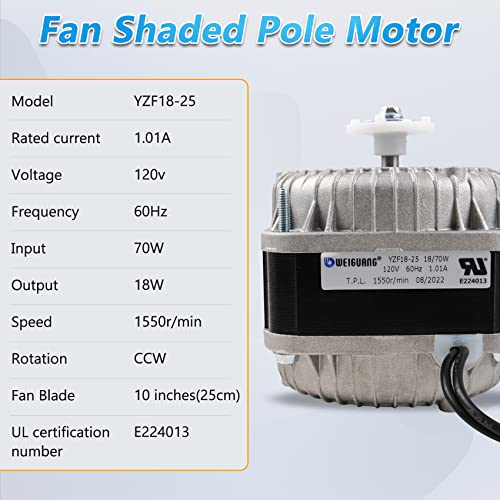 Vanesa Silver YZF18-25 Fan AC Motor 120V 18/70W 1550rpm Replacement