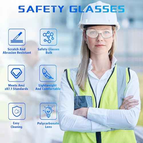 Clear Safety Glasses for Men Women Ansi Z87.1 Safety Glasses Scratch and Impact Resistant Protective Eyewear