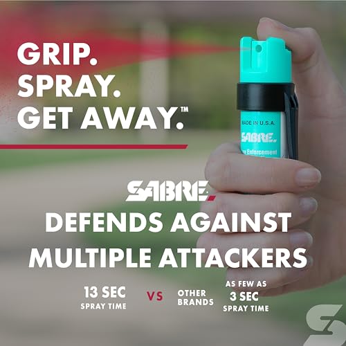SABRE Advanced Pepper Spray, 3-in-1 Formula Contains Maximum Strength Pepper Spray, CS Military Tear Gas And UV Marking Dye, Compact Belt Clip For Easy Carry and Fast Access, 35 Bursts