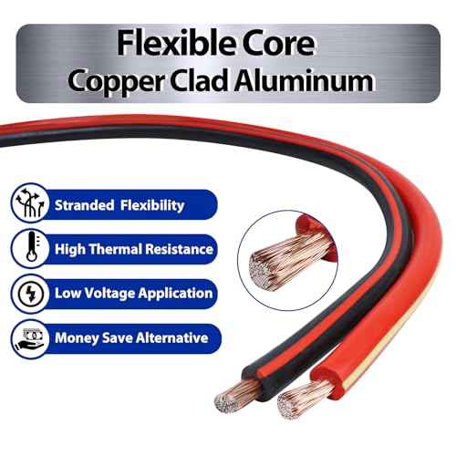 1/0 Gauge Car Battery Cable Kit - 5.5 Feet Each, Black & Red - Copper Clad Aluminum Wire with Lugs & Tubes - Vehicle, Truck, RV, Solar Power Welding Cables