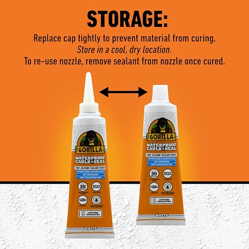Gorilla 100% Silicone Waterproof Caulk Sealant 2-Pack, White, 2.8oz Tubes