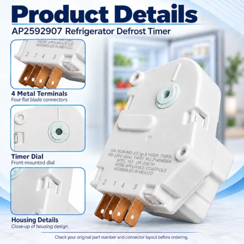 Ketofa AP2592907 120V Defrost Timer for Frigidaire/ Kenmore Replaces 6h-21m