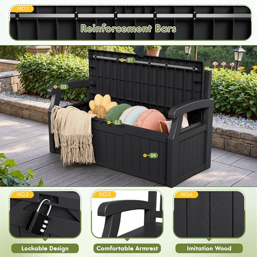 Greesum 80 Gallon Outdoor Storage Bench with Armrest - Black