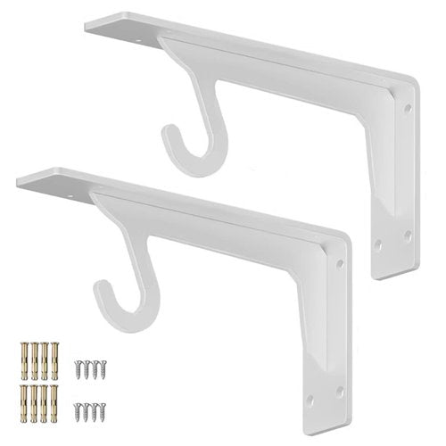 Heavy Duty Closet Shelf and Rod Brackets,Wall Mounted Shelf Supports,Clothes Hanger Pole Support,Closet Shelves Bracket with Rod Shelving Support(White,388mm/15in)