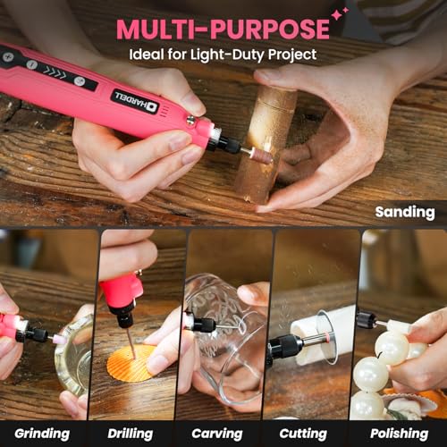 HARDELL Pink Mini Cordless Rotary Tool, Engrave Sand Drill for DIY Projects