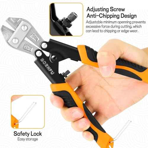 BOENFU Small Bolt Cutters 8 inches 210mm Heavy Duty Wire Cutters Spring Loaded Chrome Vanadium Steel Blade for Wire, Cables, Chains, Small Screws, Orange