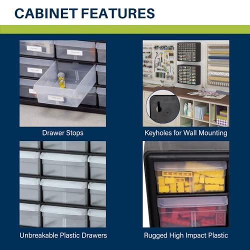 Akro-Mils 24-Drawer Plastic Storage Cabinet, Black, Model 10124, 20x6x16 in, 2-Pack