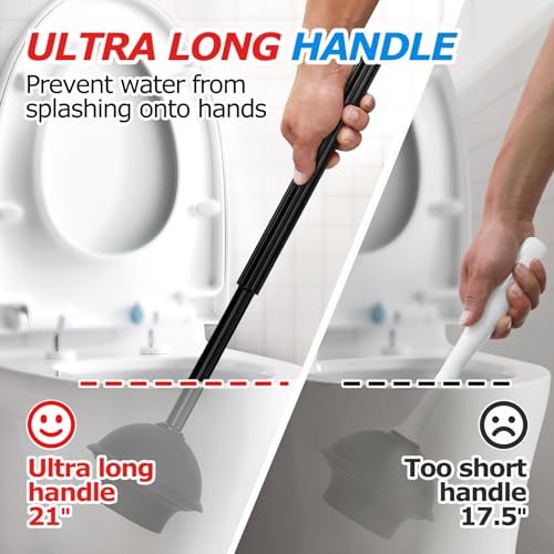 FORASTO 2-in-1 Toilet Brush & Plunger Set Black 3Pack Extended Handle Bathroom