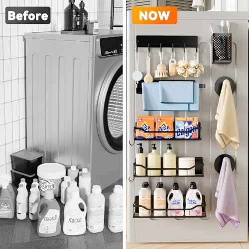 8 Pack Magnetic Shelves for Washing Machine / Hanger Organizer, Tool Holder, Heavy-Duty Metal Magnetic Spice Racks, Space Saving Shelf for Home Kitchen Closet & Laundry Room Organization (Black)