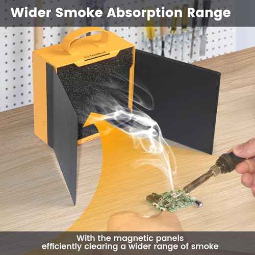 Upgraded ToolBud Solder Fume Extractor with Removable Magnetic Flaps | Portable, High-Efficiency Solder Smoke Absorber for Soldering, DIY, & Art | Compact Design for Clean Air