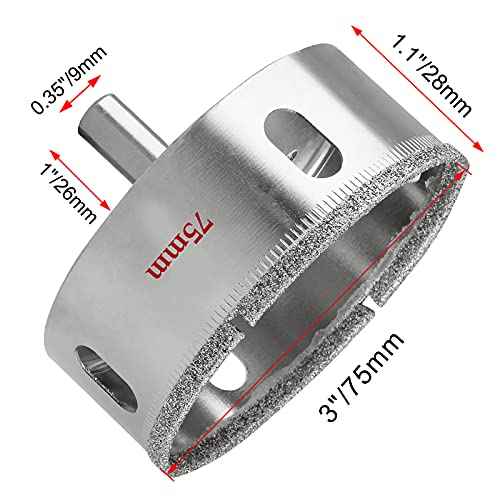 Luomorgo 75mm/3 inch Diamond Hole Saw, 1.1 inch Cutting Depth Diamond Diamond Drill Bits for Glass Ceramic Marble Porcelain Tile Granite Quartz Gemstone