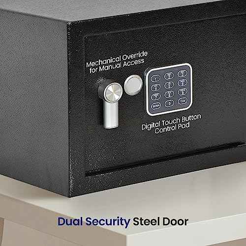SereneLife Electronic Safe Box | Heavy Duty 12.2¡¯¡¯ x 7.8¡¯¡¯ Lockbox | Digital Keypad Code & 2 Key access | Small Money Safe for Home & Office | Secure Cash, Jewelry, Valuables | Wall & Floor Mountable