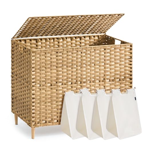 SONGMICS 210 L 55.4 gal Four-Section Laundry Hamper with Lid - Goose Yellow