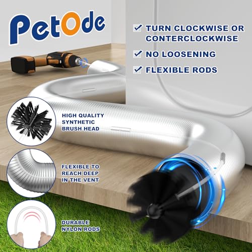 PetOde 32 Feet Dryer Vent Cleaner Kit with 4" Brush Head, 23 Quick Snap Rods