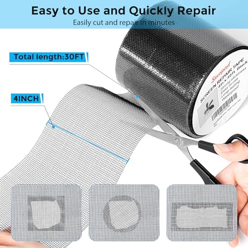 Secopad 4in x 30ft Screen Repair Tape - Black Fiberglass Mesh Repair Kit