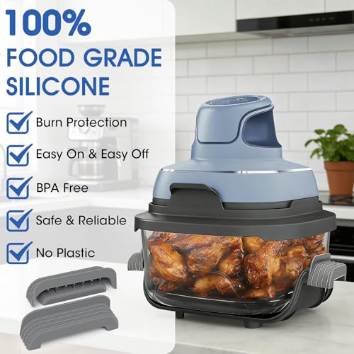 Winceed 2 Pack Silicone Handle Covers for Ninja Crispi Glass Air Fryer, Heat-Resistant 500°F, Grey