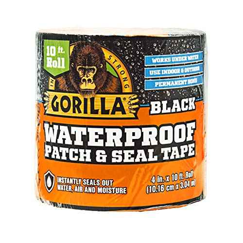 Gorilla Waterproof Patch & Seal Tape, Black Tape, 4" x 10' (Pack of 1) - Permanent Weather Resistant Seal for Leaks and Repairs