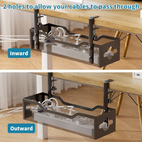 Litwaro Black Under Desk Cable Management Tray 13.4" No Drill Clamp Mount