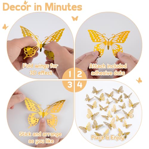 Phuryllic 48pcs Laser Pink Butterfly Wall Decor Stickers for Party & Room Decoration