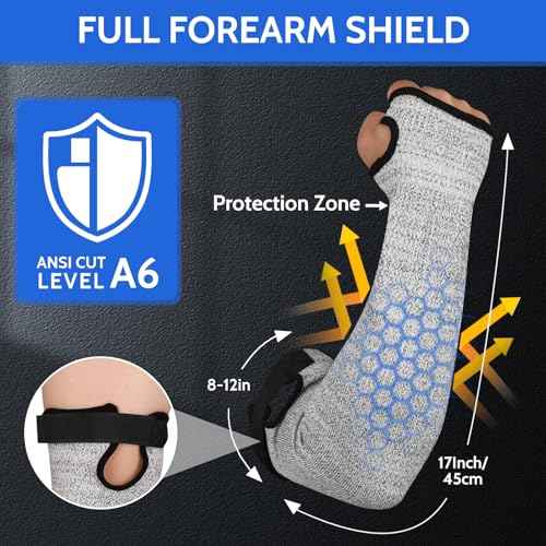 Cut Resistant Arm Sleeves ANSI Level A5, Kitchen Arm Thumb Hole Protectors for Thin Skin & Bruising, for men and women- Industrial Arm Guards for Welding, Glass Handling, Pet Grooming(Grey)