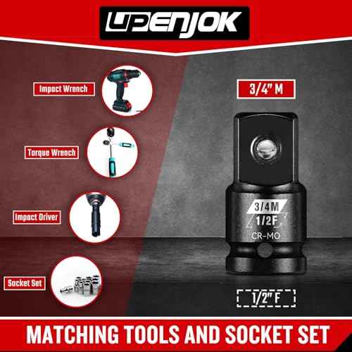 1/2¡±F to 3/4¡±M Impact Socket Adapter, Cr-Mo Steel, Impact Driver & Wrench Conversion Kit, Square Drive Socket Wrench Converter Adapter