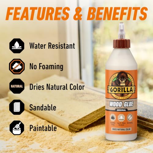 Gorilla Wood Glue - 18 oz Water-Resistant PVA Adhesive for Indoor & Outdoor Use