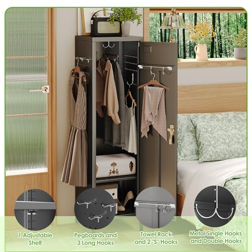 54-Inch Lockable Metal Storage Lockers with Adjustable Shelf & Hooks for Home, Office, School — Black