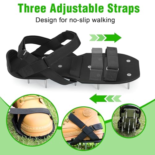 DenForste Medium Black Lawn Aerator Shoes for Grass & Garden Soil, Adjustable & Durable