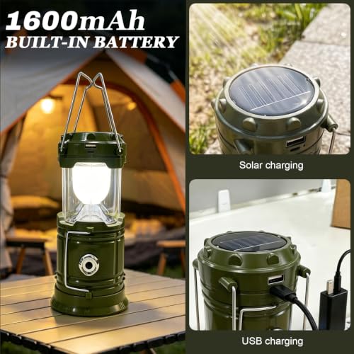 Solar Camping Lantern & Emergency Flashlight – Collapsible, Rechargeable, Waterproof LED Lantern