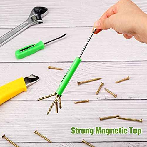 Honoson 5 Pieces Magnetic Mini Pocket Screwdriver with Clip Small Flathead Head Screwdriver Tool Set for Home Office Gadgets Repair Tool Mechanics Electricians Technician(Green)
