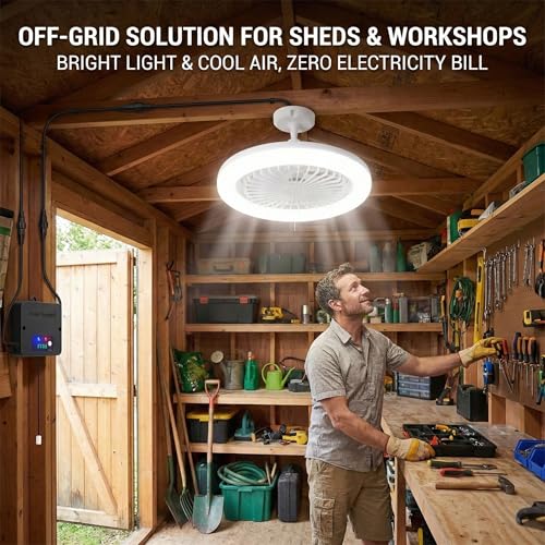 APILAB Solar Ceiling Fan with Light 3-in-1 Waterproof Outdoor Indoor