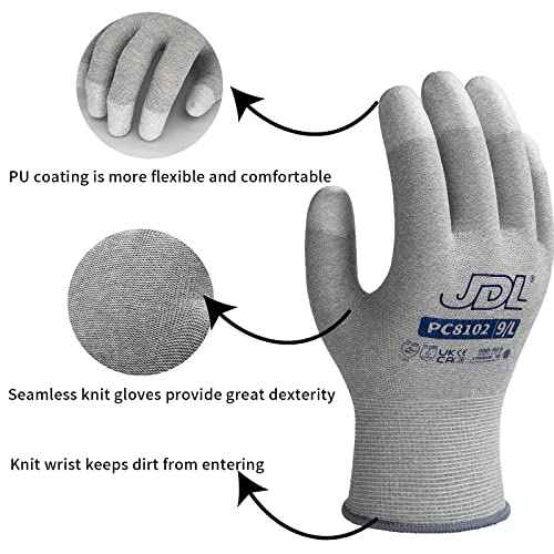 JDL ESD Work Gloves, Anti-Static Gloves for PC Building, 12 pairs, Computer Installation & Repair, High Resistance Carbon Fiber Gloves, Medium