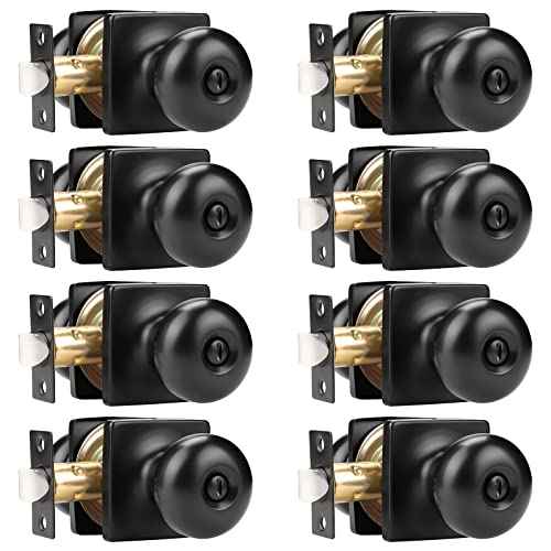 GOBEKOR 8 Pack Black Door Knob Privacy Door Knobs Interior Bedroom Door Knobs with Lock Square Matte Black Bathroom Door Knobs for Interior Doors