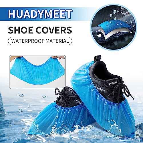 HUADYMEET Shoe Covers Disposable Non Slip For Indoors 100Pack(50 Pairs) Waterproof Shoes Protector Cover Durable Boot Booties Covers Fits up to size 11 US Men and 13 US Women,Large,Blue