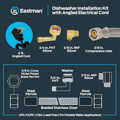Eastman 6 ft Dishwasher Installation Kit with Stainless Braided Supply Line and 3/8 in Compression Ends