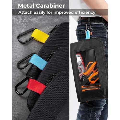 Tool Pouch with Clear Window, 1680D Oxford Small Tool Bag, Heavy Duty Tool Pouches with Zipper, Clear Utility Bag Zipper Pencil Pouches for Organizing and Storage, Pencil Case, 3 Pack