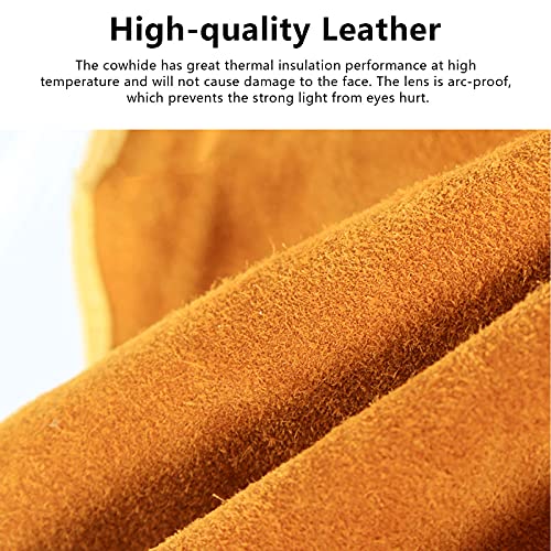 Cowhide Leather Welder Hood Welding Helmet Protective Gear Mask Work Cap with Neck Shoulder Drape,Solar Auto Darkening Filter Lens