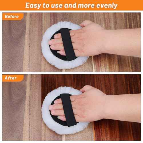 4PCS 4'' Lambswool Stain Applicator Pads for Wood Furniture Floors, Latex,Oil Finishes, Reusable Wax Applicator Staining Pads for Buffing Polishing