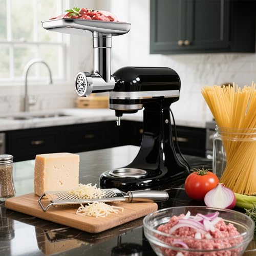 FOKIEE Metal Meat Grinder Attachment for KitchenAid Stand Mixers in Silver White