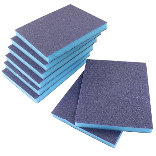 16 Pack Sanding Sponge, 120 Grit Washable and Reusable Sanding Blocks for Wood, Metal, Drywall, and More, Ideal for Flat and Irregular Surfaces, Robust and Versatile for Wet or Dry Use