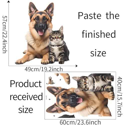 Cozy German Shepherd Tabby Wall Stickers, sacinora Cute Kitten Dog Cat House Pet Wall Decals Removable Vinyl Peel and Stick for Pet House Living Room Bedroom Nursery Art Home Decorations
