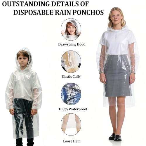 GAOHUI Clear Disposable Rain Ponchos for Adults & Kids Pack of 4, Thicker Material