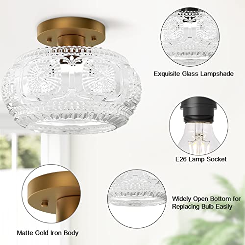 OYKYOHEI Vintage Gold Globe Glass Semi Flush Mount Ceiling Light 9.38 Inch