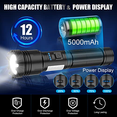 Magnetic Rechargeable Flashlight High Lumens, Super Bright LED Flash Light with COB Work Light, USB C, 7 Modes, Zoomable, IPX6 Waterproof Tactical Pocket Flashlights for Emergency Camping