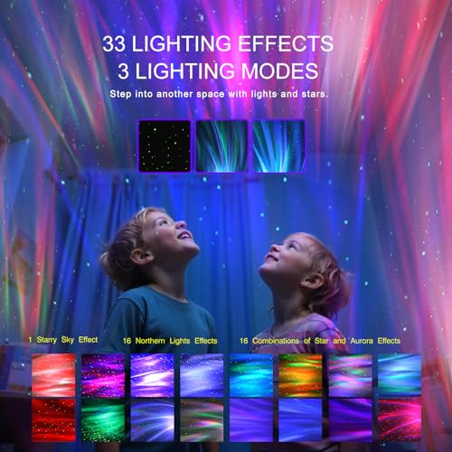 HODANS Black Aurora Projector with 33 Light Effects, Night Light & Bluetooth Speaker