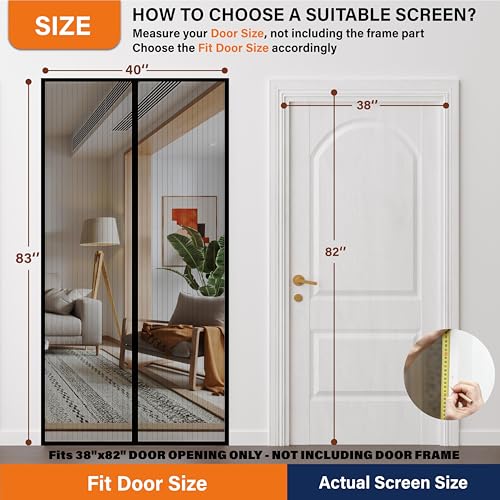 Mdavo Magnetic Screen Door 38 x 82 Inch Black - Fits Door Size 38x82, Heavy Duty Pet & Kid Friendly Mesh with Magnetic Closure for Sliding Doors