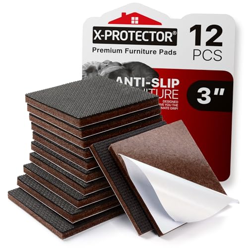 X-PROTECTOR Non Slip Furniture Pads ? 12 Premium Furniture Grippers 3"! Best SelfAdhesive Rubber Feet Furniture Feet ? Ideal Non Skid Furniture Pad Floor Protectors ? Keep Furniture in Place!